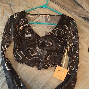 Bailey Rose Black Swirl Mesh Blouse
